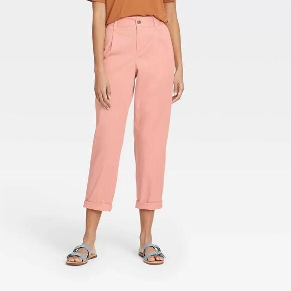 A New Day Cuffed High-Rise Pleat Cropped Pants Straight Leg Capri Coral XS Pink - Picture 5 of 8